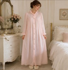 Vintage Society Pink Nylon Robe L Ruffle Housecoat Peignoir 60s