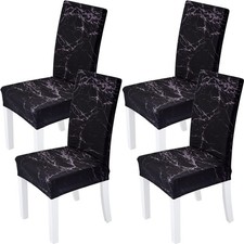 Chair Covers for Dining Room Set of 4 Pack Black Marble Slipcovers High Back ...