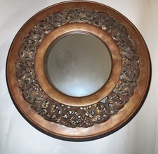 Bonito espejo circular contemporáneo con marco de madera moldeada 🪞 ~24”