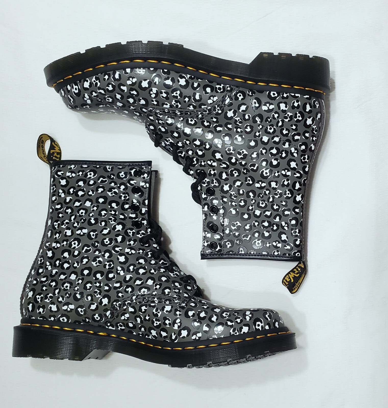 Dr. Martens Womens 1460 Loud Leopard Smooth Combat Boots gunmetal grey image 4