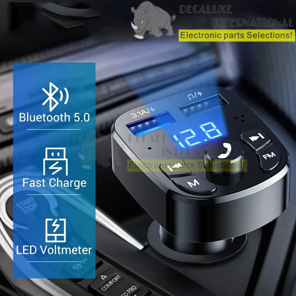 Bluetooth 5.0 Car Wireless FM Transmitter Adapter 2USB PD Charger AUX Hands-Free