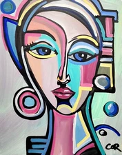 CORBELLIC EXPRESSIONISM 16X20 CURLY HAIR CUBIST FINE ART HOME INTERIOR DESIGN