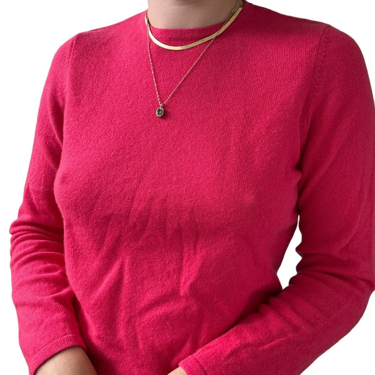 Lands End Womens Hot Pink 100% Cashmere Crew Neck Sweater Sz Petite M