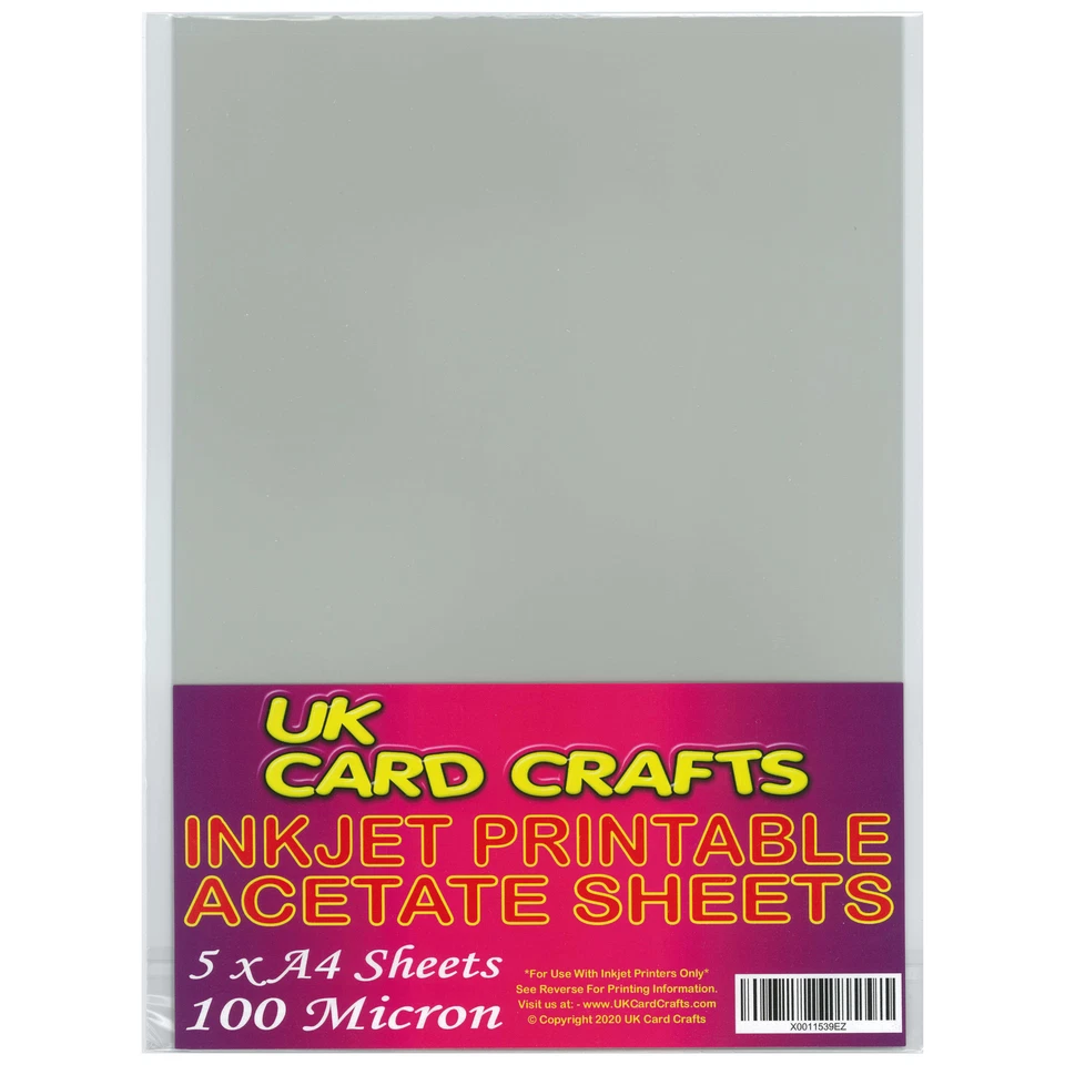 UK CARD CRAFTS Printable Inkjet A4 Acetate Film x 5 Sheets - Transparent OHP Film 100 Micron