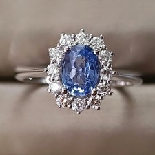 Anello fiore oro Bianco 18 kt  ZAFFIRO BLU naturale e DIAMANTI mod. Lady Diana