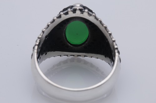 Turkish Style Handmade Jewelry Oval Shape Emerald 925 Sterling Silver Men's Ring - Picture 5 of 9