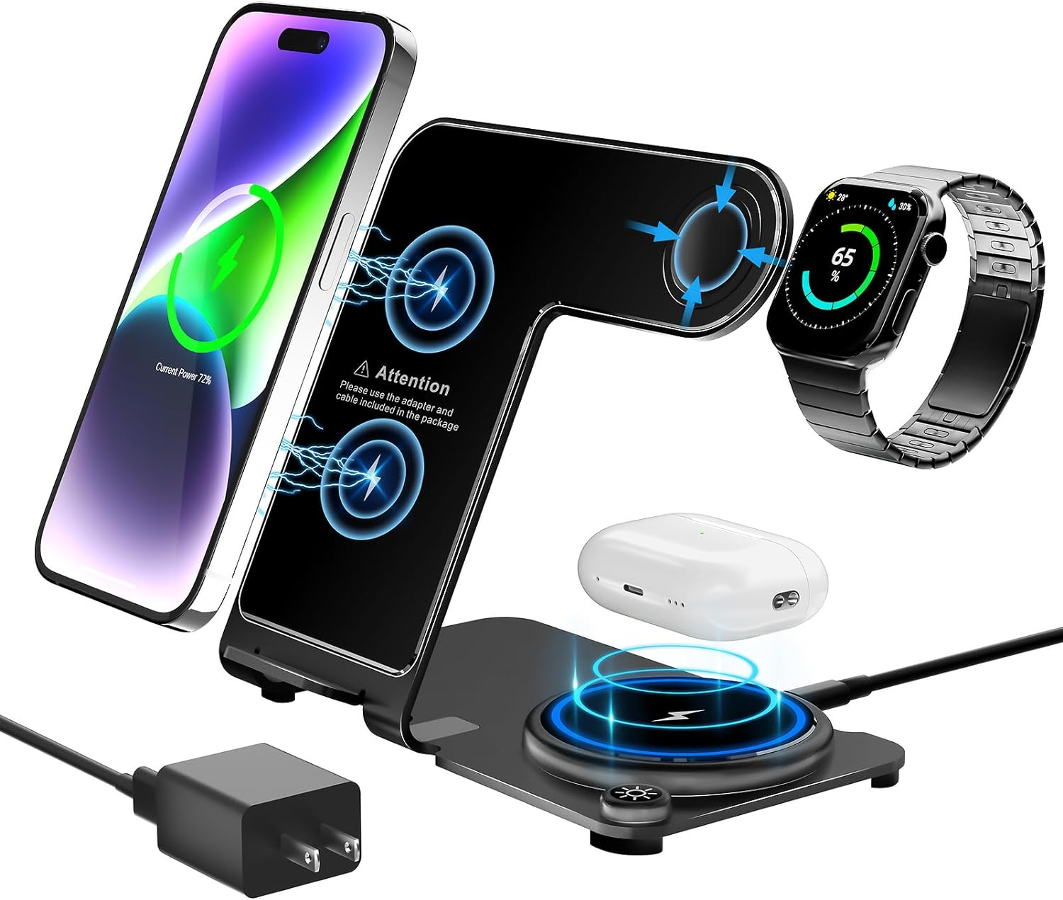 3-in-1 Aluminum Alloy Wireless Charging Station for iPhone-image