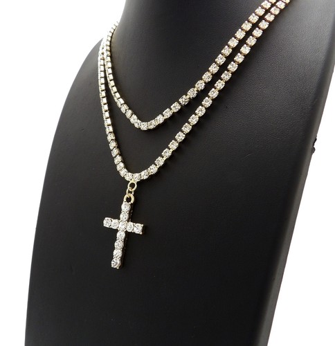 Iced Hip Hop CZ Cross Pendant w/ 3mm 16 