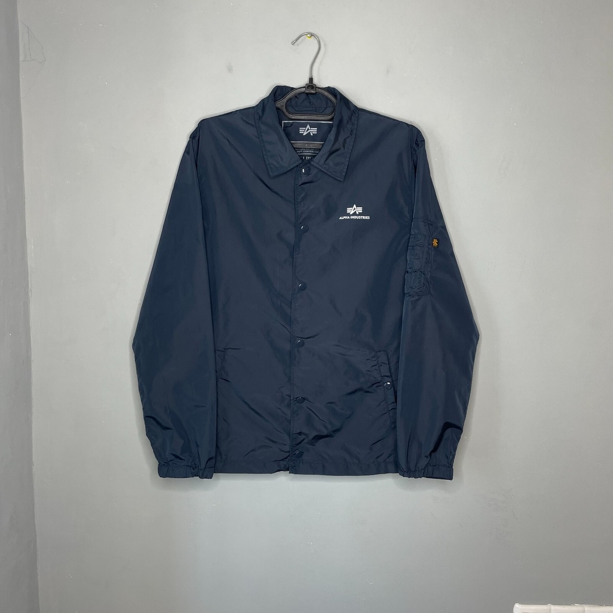 Alpha Industries Mens Navy Nylon Collared Coach Jacket Size L | eBay
