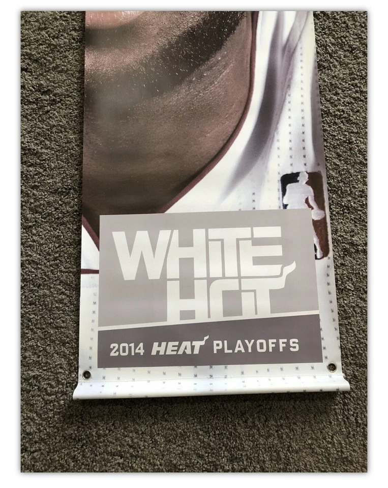 Raro Lebron James Banner 2014 Miami Heat Playoffs Banner/Blanco Caliente 4’ X 15” Foto 4 de 4