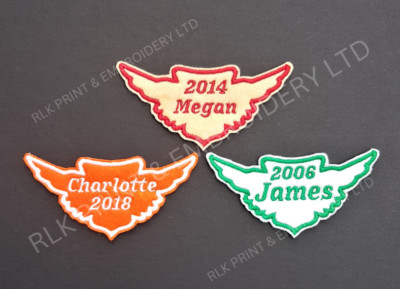 Personalised Embroidered Name Patch Badge Wings Iron on sew on memory 