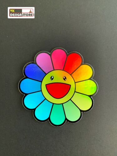 Happy flower holographic sticker. Laptop decor. iMac, iPhone sticker.
