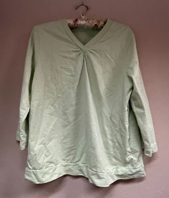 Hot Cotton by Marc Ware Womens Large 3/4 Sleeve V-Neck Pullover Sweater Green