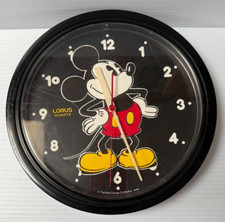 VTG. DISNEY MICKEY MOUSE Wall Clock Lorus Quartz BLACK Plastic 10.5" Japan Works