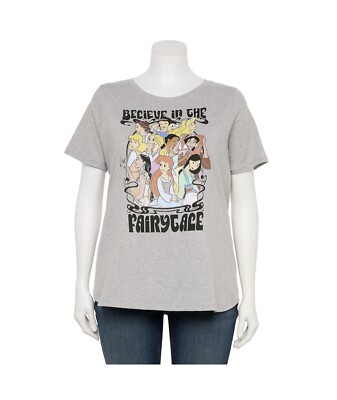 Women Plus Size 4X Disney Princess Fairytale Graphic Grey T-shirt Tee NWT