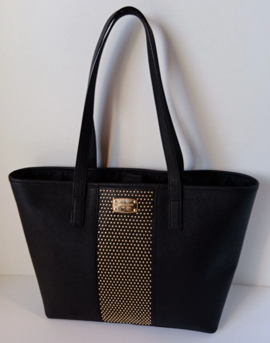 Michael Kors Gold Micro Stud Black Saffiano Leather Med Tote