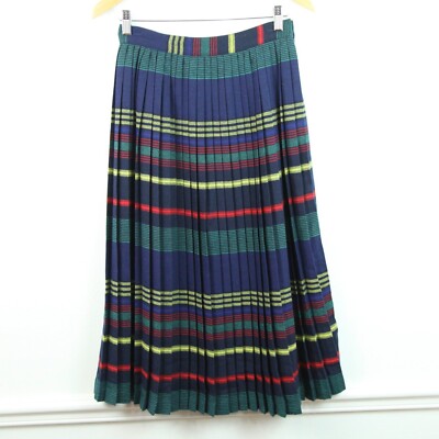 Vintage Size 10 80s Pleated Midi Skirt Stripes Academia Preppy Old