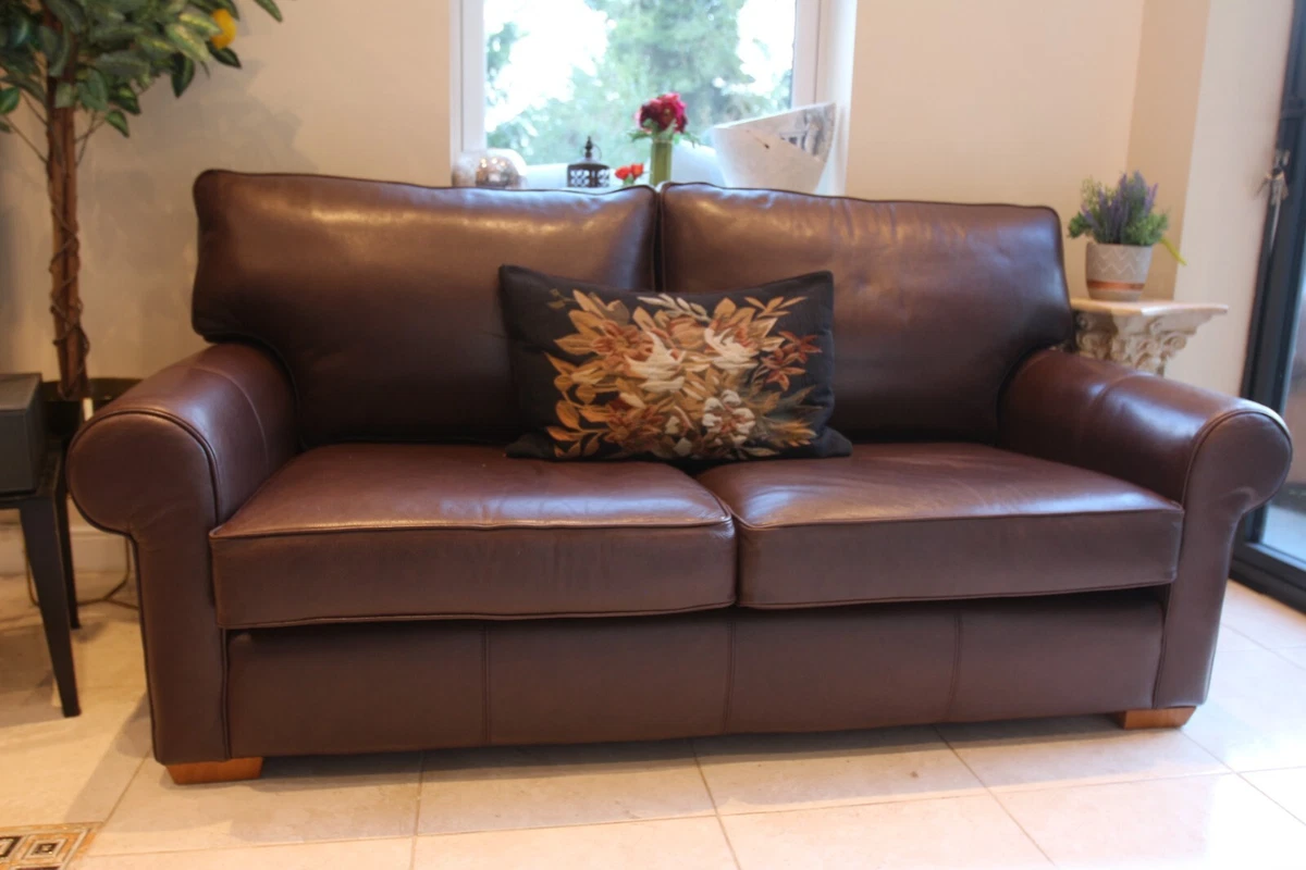 2 quality multiyork sprung base sofas suite dark brown leather new cost 7500