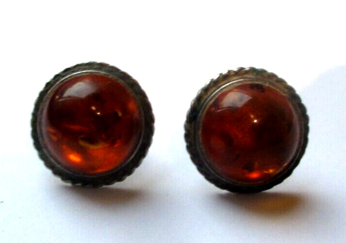 Boucles D'Oreilles Vintage En Argent Avec Ambre Véritable - Percées, Style Clou