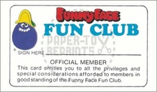 FUNNYFACE FUN CLUB MEMBERSHIP CARD - VINTAGE REPRINT