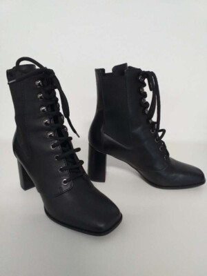 MAX MARA Schnürstiefel Stiefel Stiefelette schwarz 38 neu - Echtleder - 7,5 cm