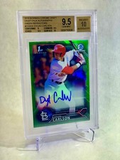 DYLAN CARLSON 2016 1st Bowman Chrome Green Ref Auto Rc #7/99 BGS 9.5/10 GEM