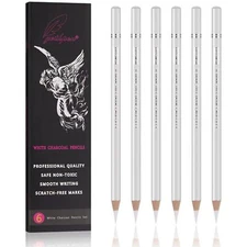 6 White Charcoal Pencils for Highlighting Sketching and Blending