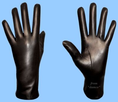 chinese dress ladies Black Woven Sheepskin Leather Gloves M / Black main image 1
