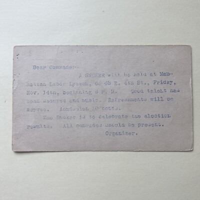 1902 Invitation to ''Dear Comrade'' Manhattan Labor Lyceum Event Socialism Unions
