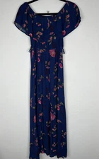 Baltic Born Dress Women Small Navy Floral Off Shoulder Rayon Maxi *Missing Sash