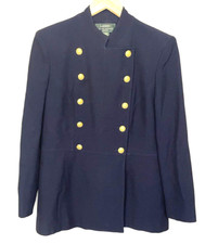 Lauren Ralph Lauren Military Jacket Womens 12p Blue Double Breasted Worsted Wool