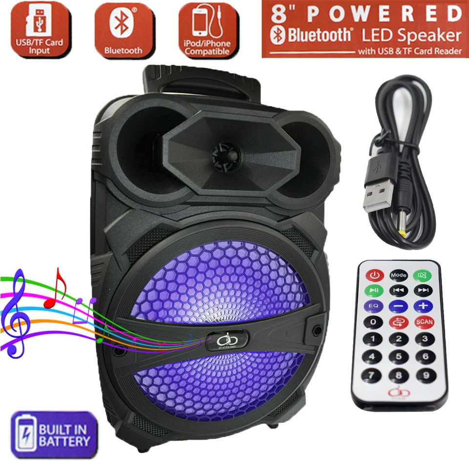 AO New 8"BT Party Bluetooth Speaker System Big Led Portable Stereo Tailgate Loud US