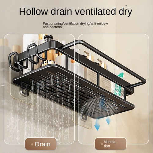 With fixed hook Bathroom Storage Shelves Wall Mount Storage Rack Kitchen - Picture 9 of 14