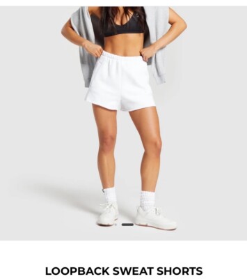 Sz M GYMSHARK Ladies White Loopback Shorts Heavy Sweatshirt