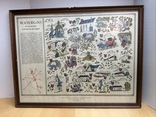 WATERLOO Map NAPOLEON Repro French 1972 Vintage Gorgeous Rare Framed 21 X27