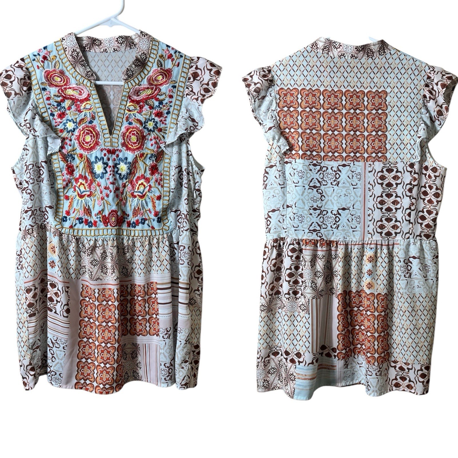 Boho Patchwork Embroidered Peasant Blouse Top Fes… - image 1