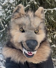 Handmade Realistic Wolf Mask Moving Jaw Fursuit Head Werewolf Cosplay