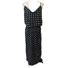 Tahari Wrap Slit Maxi Cover Up Dress Womens XL Black White Polka Dot NEW