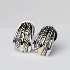 David Yurman Cable Shell Hoop Earrings Huggie Drops 925 Sterling Silver  14KY