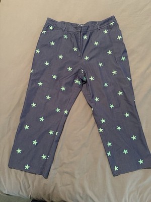 Lilly Pulitzer Embroidered Cropped Cotton Denim Casual Pant SZ 16 Blue w Stars