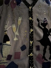Storybook Knits Happy New Year Purple Cardigan Med Embellished Novelty New L