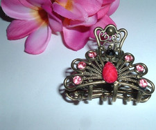 Vintage Jeweled Peacock Brass Hair Claw Clip