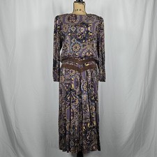 Patty O'Neil Women's Size 10 Vintage 80s Maxi Dress Purple Paisley Made in USA