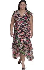 Tommy Hilfiger 14W Floral-Print Mixed-Media Maxi Dress - Black Multi