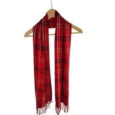 Cejon Grid Pattern Plaid Scarf Made in Italy Red Black Fringed 100% Acrylic