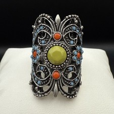 Large Chunky Ring Coral Turquoise Silver Boho Tibetan Style Statement Size 8