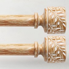 2 Pack Boho Wood Curtain Rods for Windows 28 to 48 Inch, 1" Diameter Adjustable