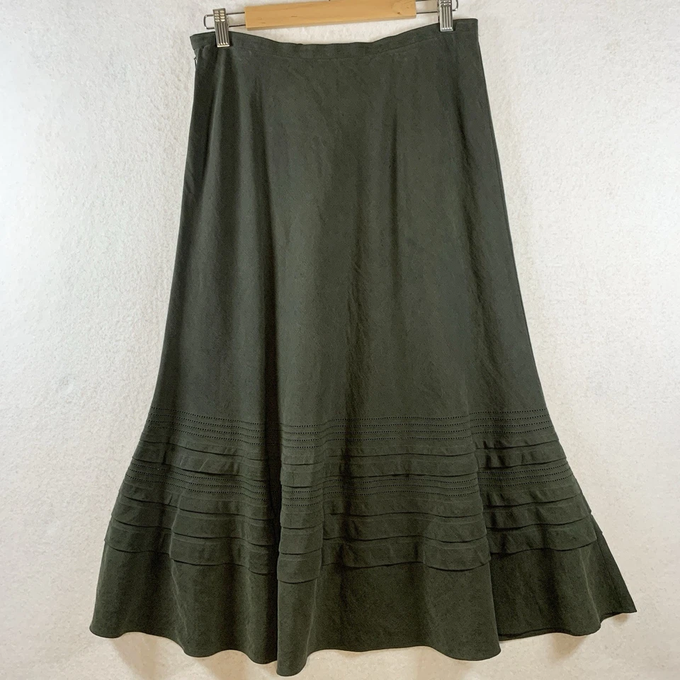 Maxi Falda Mujer Seda Lino Talla 8 Oliva Tranquila Lujo Boho Viaje Costero Foto 4 de 4