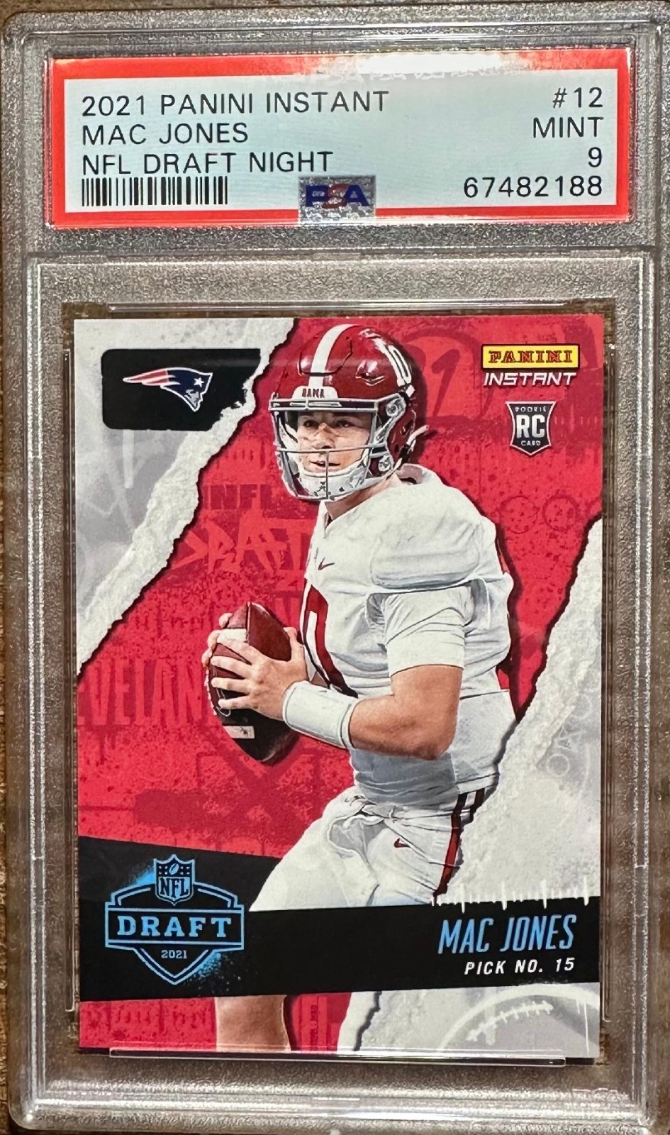 2021 Panini Instant Mac Jones NFL DRAFT NIGHT RC PSA 9 # 12 Patriots Alabama