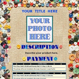 AUCTION TEMPLATE Buttons Design Border - FREE EMAIL SHIPPING